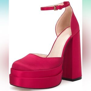 Hot Pink Platform Satin Heels